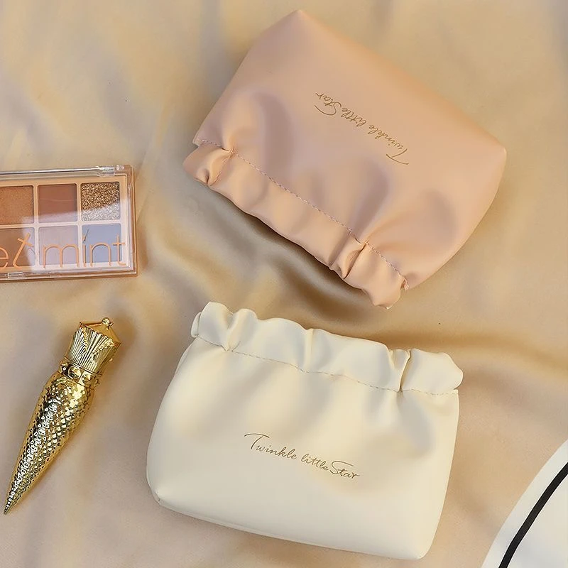 ins高颜值褶皱包化妆品口红包收纳包旅行便携PU化妆包洗漱收纳袋