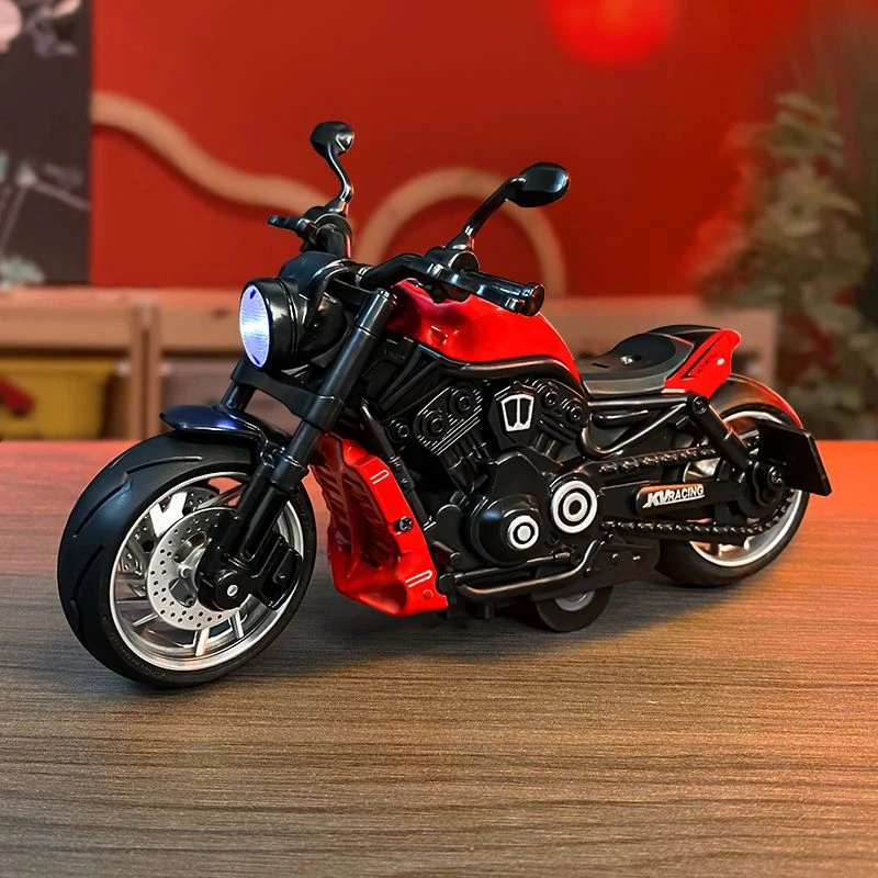 仿真哈雷金刚狼宽胎复古合金摩托车模型灯光男孩礼物合金车玩具