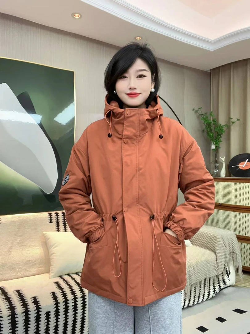 中长款冲锋衣棉服女2024冬季新款夹棉棉衣连帽收腰宽松显瘦外套女