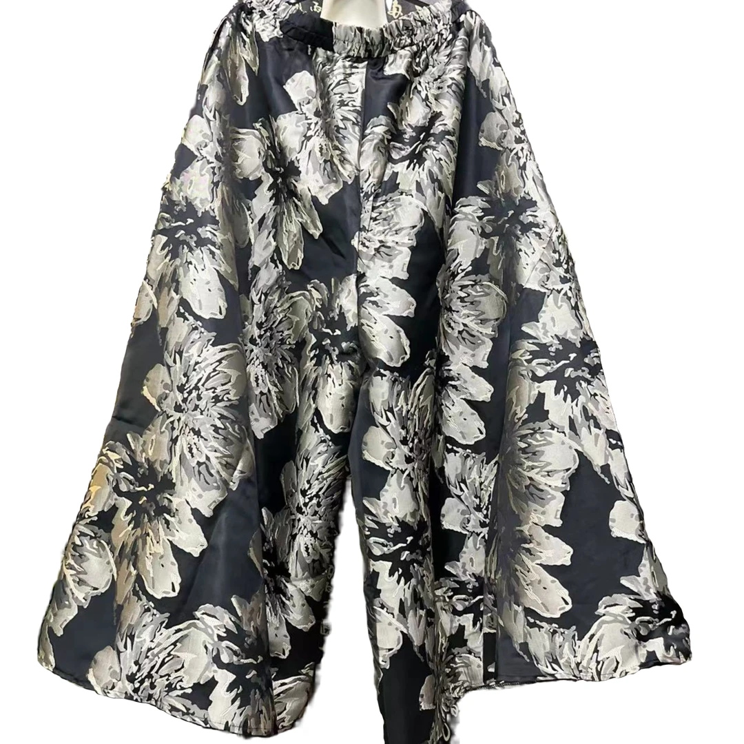 黑底大金花阔腿裤