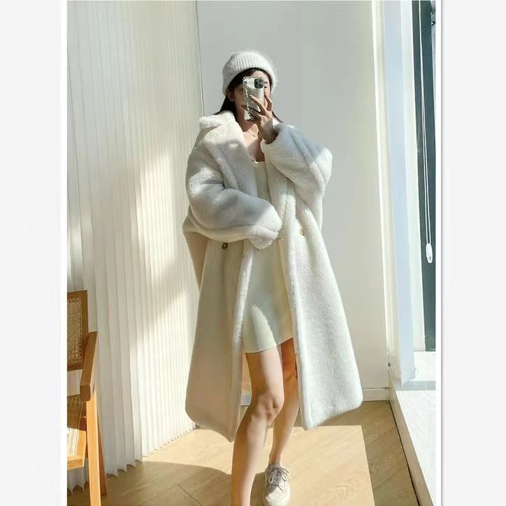 max泰迪熊毛毛大衣茧型百搭慵懒冬季保暖长款宽松网红毛毛外套ins