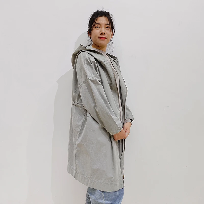 J女装瑕疵品51920010春夏百搭中长款韩版宽松连帽女士风衣外套