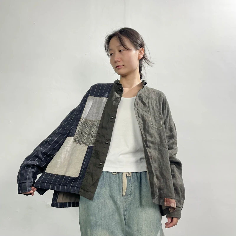 女装瑕疵品521625常规款宽松女士拼接衬衣气质简约系扣