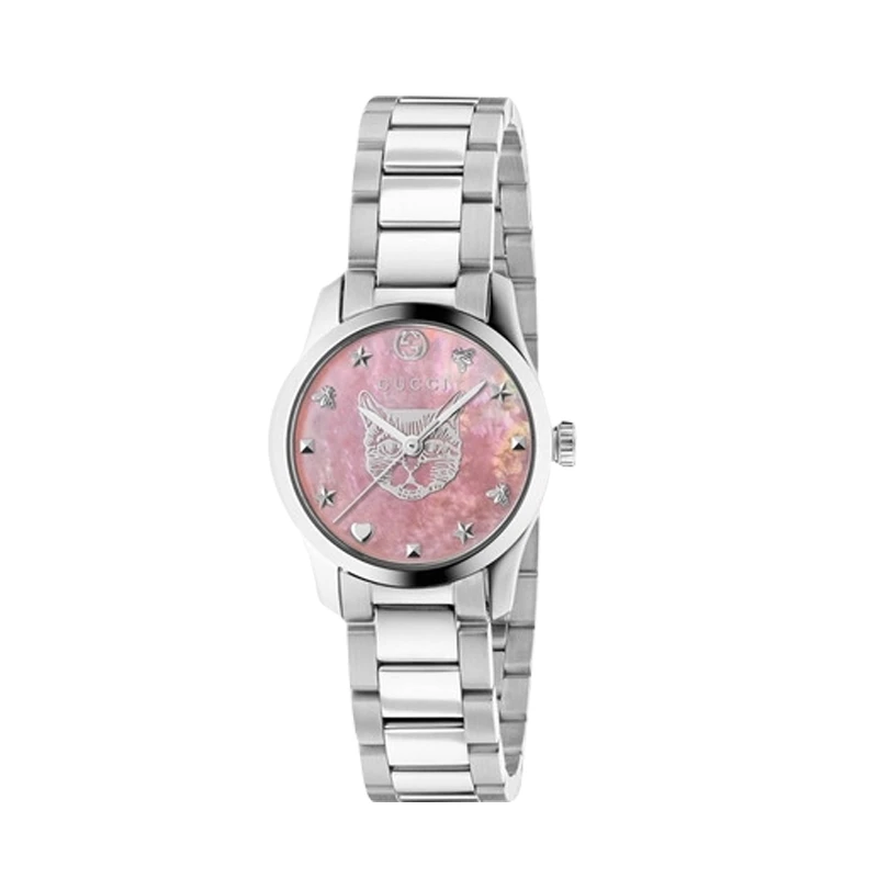 【lulu在美国】GUCCI古驰Timeless系列粉色猫头石英女表27MM