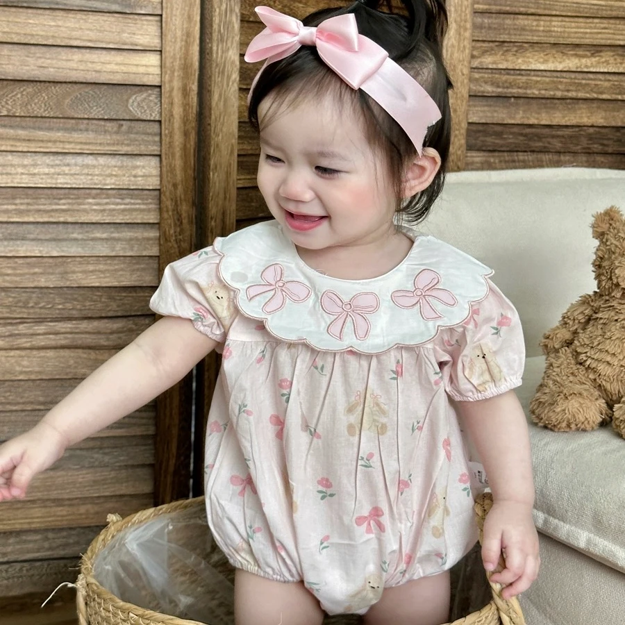 女宝宝薄款连体衣夏装婴儿女满月百天公主哈衣夏季短袖包屁衣爬服