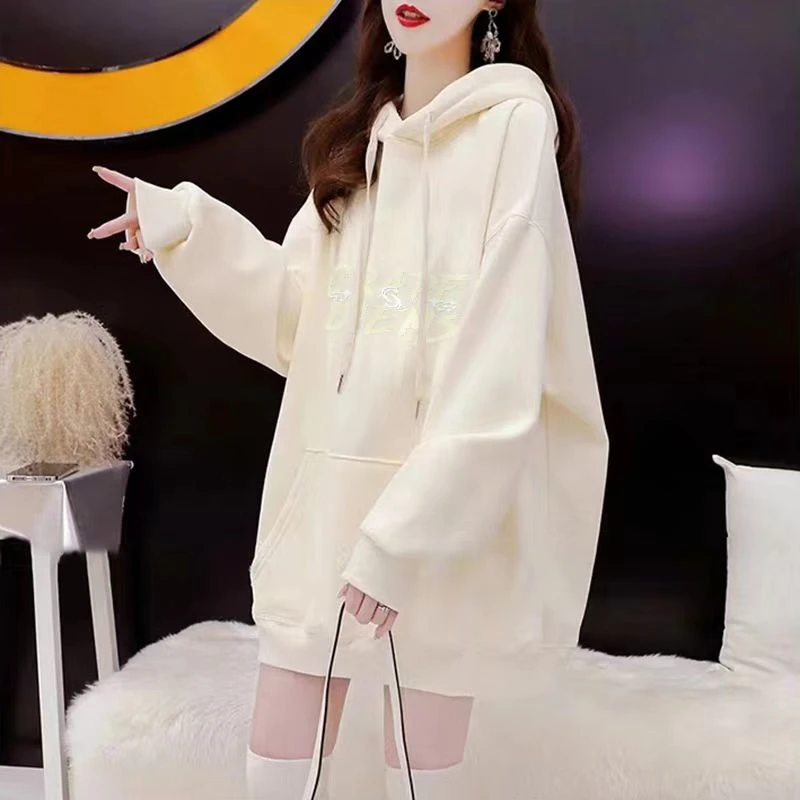 2024新款秋冬季加绒加厚连帽卫衣女宽松慵懒风oversize超好看上衣