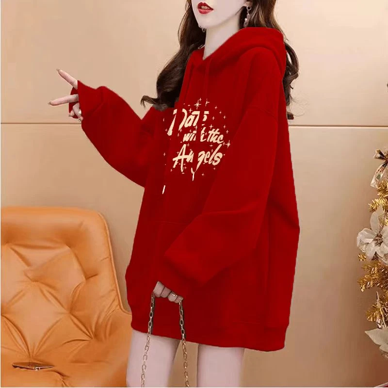 美式复古秋冬季2024新款加绒连帽卫衣女宽松慵懒风上衣外套潮