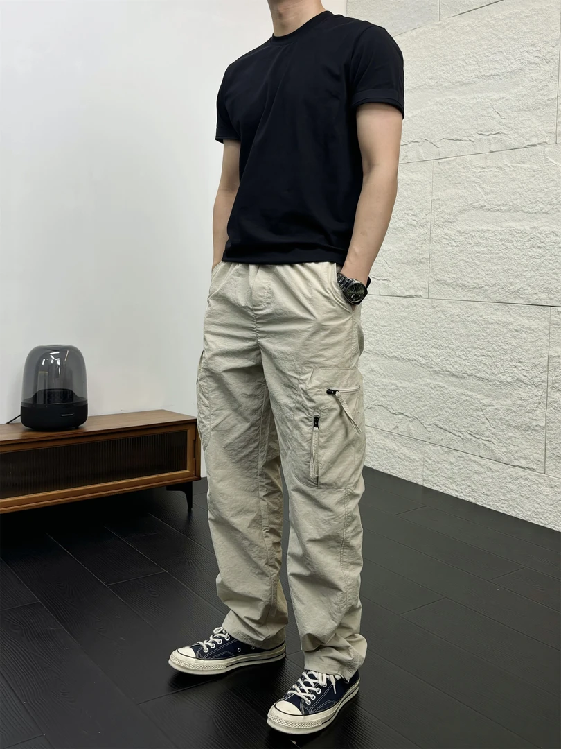 SOS美式休闲肌理感直筒伞兵工装裤多色立体裁剪多口袋拼接休闲裤