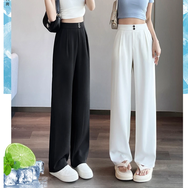 设计师高定版！高腰排扣TR冰丝斜纹！冰感西装直筒裤！YX02