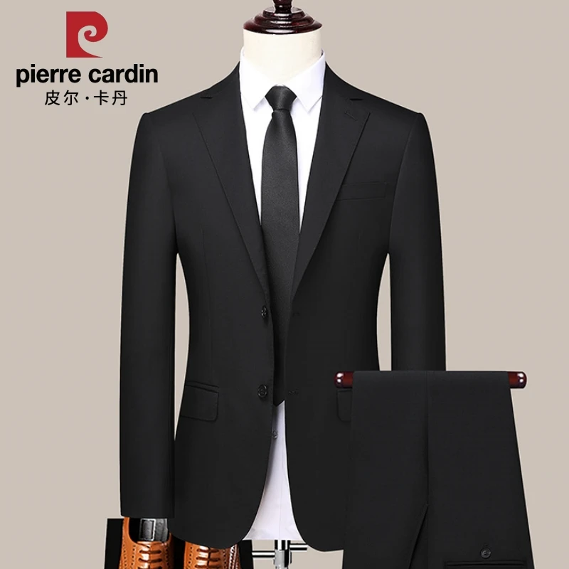 皮尔卡丹羊毛西服套装男正装商务韩版修身西装黑色中青年58300