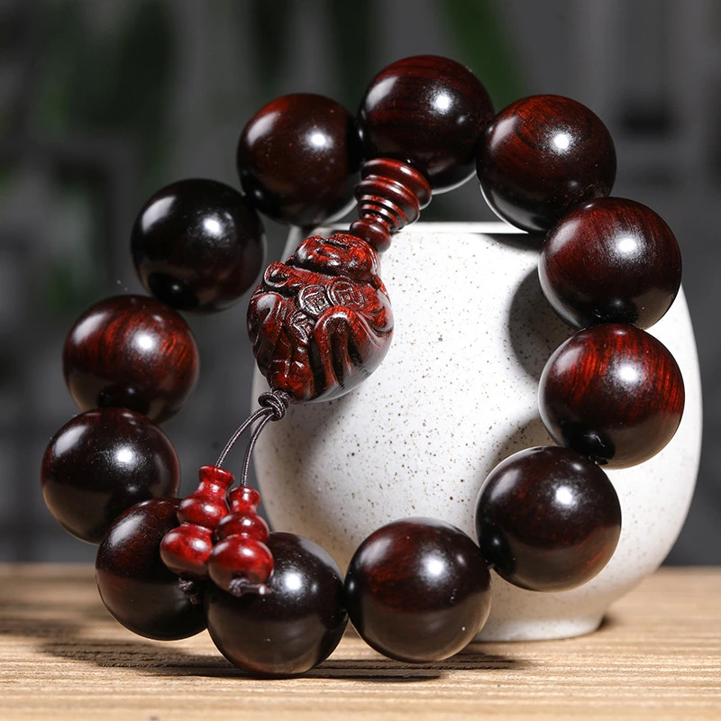 【财神配饰款】高油高密老料秒沉水檀木手串男木质文玩手链染料紫檀