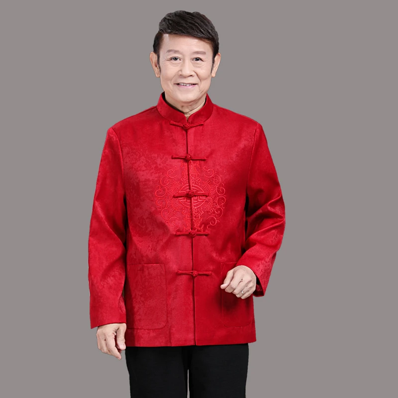 男士唐装春秋福喜外套过寿礼服民族风中老年唐装上衣节日礼服加棉