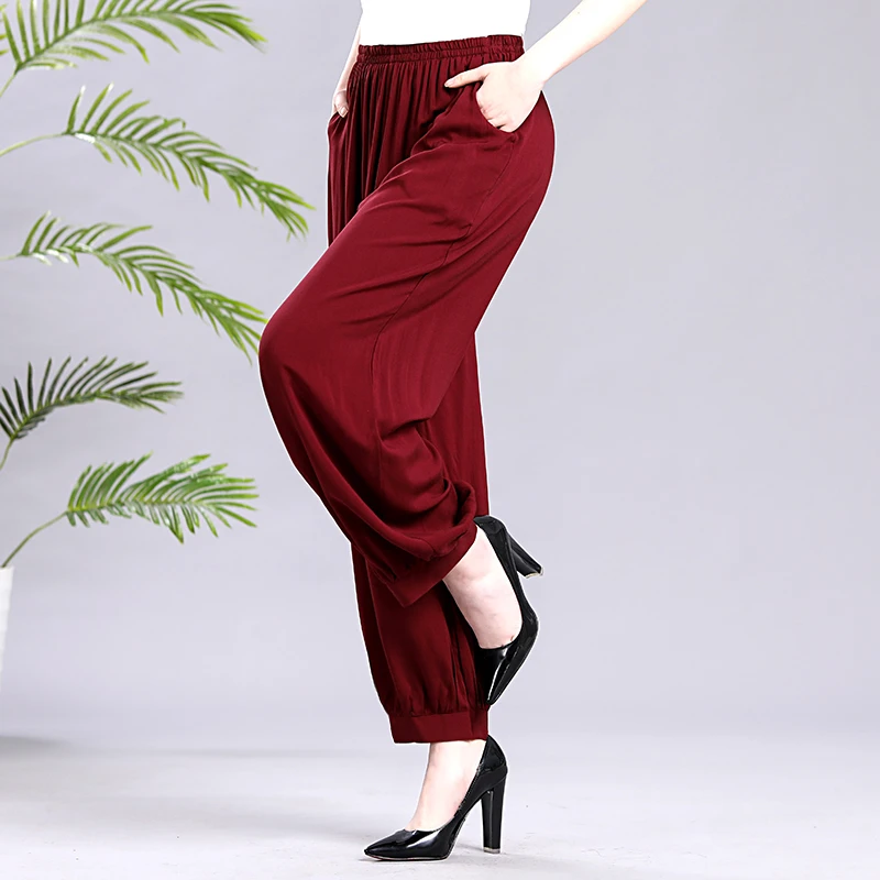 棉绸灯笼裤女春夏薄款束脚花裤高腰广场舞宽松休闲裤加大码防蚊裤