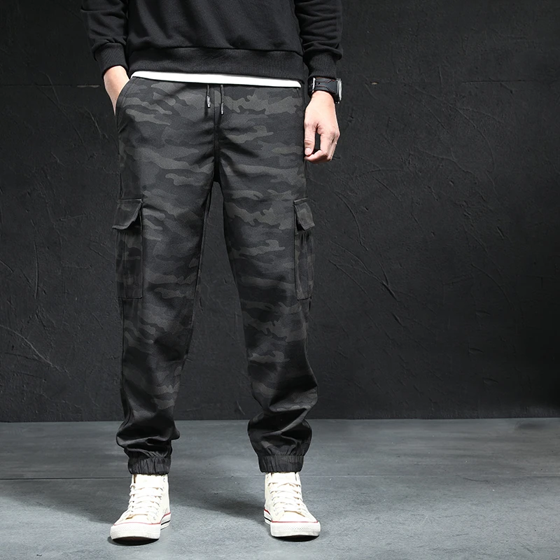 户外休闲裤夏季薄款多口袋工装裤男春秋速干裤大码纯色束脚裤哈伦