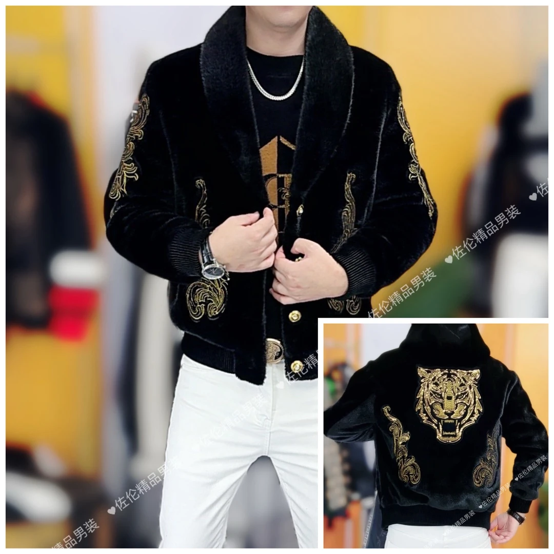 冬季新款时尚男士高品质轻奢刺绣修身外套2673
