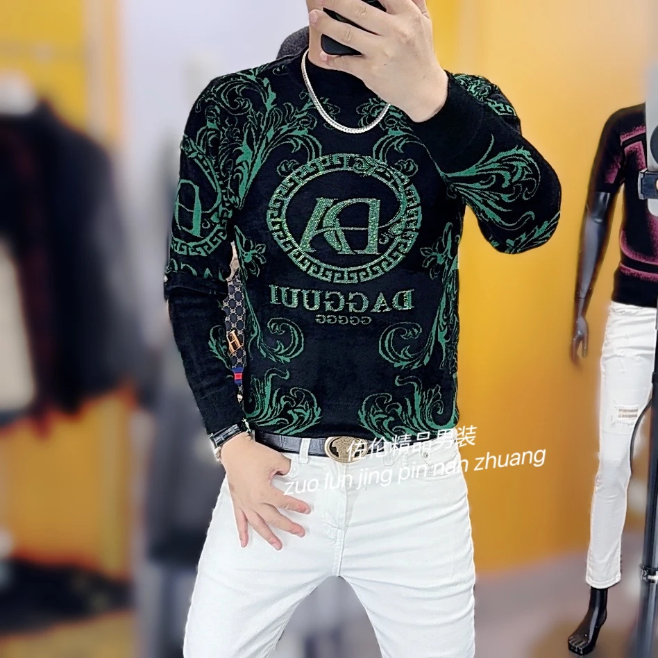 欧洲站冬季新款时尚轻奢百搭经典男士提花毛衣8133