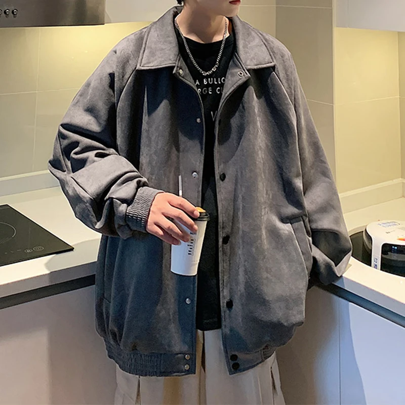 麂皮绒外套男春秋季2024新款潮牌宽松痞帅男生衣服棒球服工装夹克