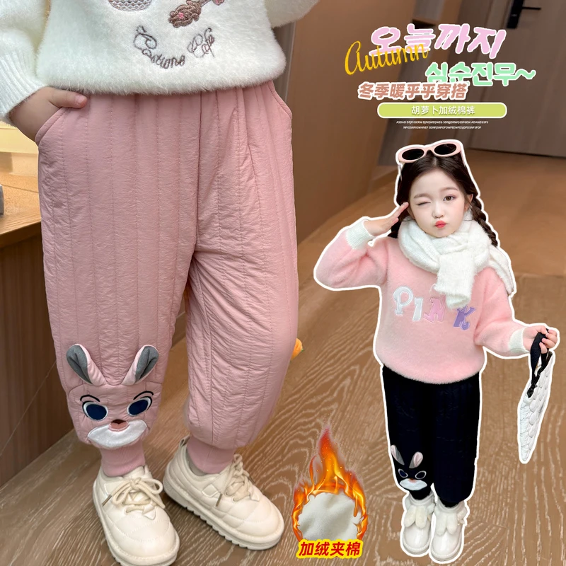 女宝宝一条过冬裤子冬季新款女小童加绒加厚保暖小女孩卡通休闲裤