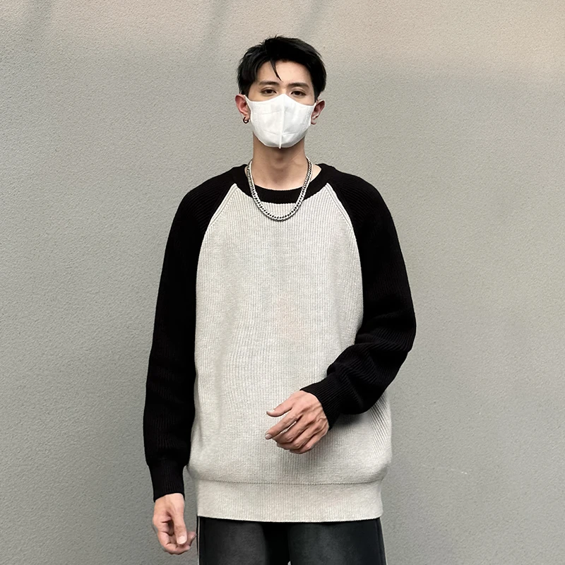 毛衣男秋季新款潮流百搭简约撞色插肩袖宽松上衣打底衫秋款MY8218