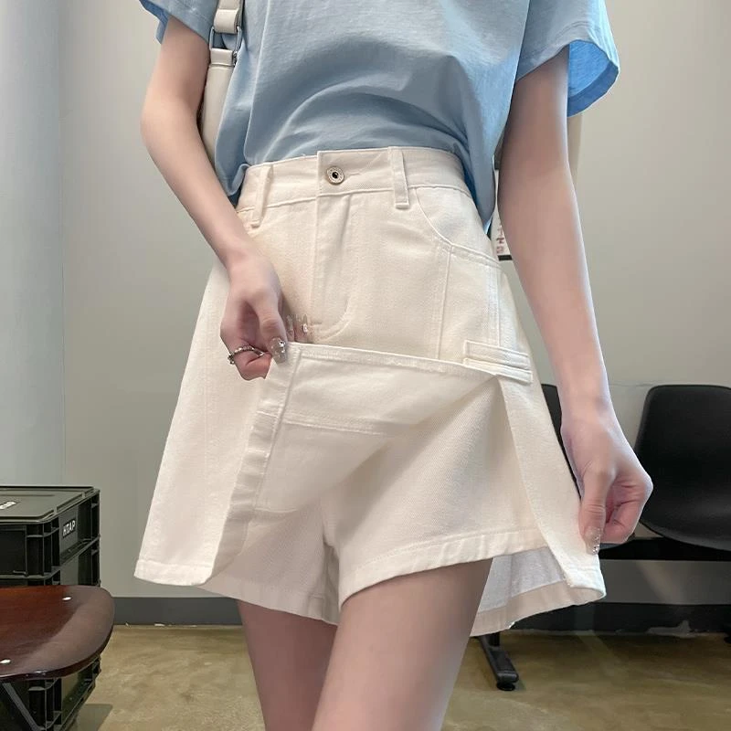 白色牛仔短裙女裙裤夏季薄款2024新款高腰a字短裤裙包臀半身裙子