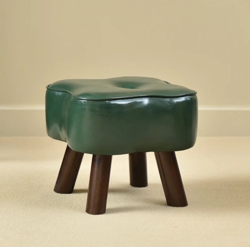 实木凳子家用复古油蜡皮软包矮凳客厅茶几板凳坐凳进门口换鞋凳