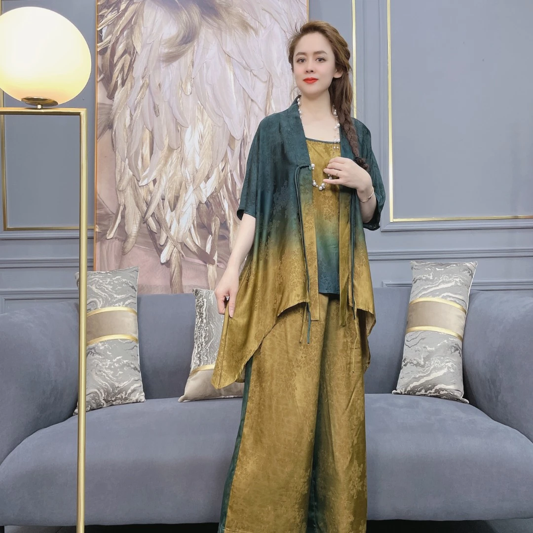 72820时尚复古气质宽松阔腿休闲显瘦春季优雅百搭半袖女装套装