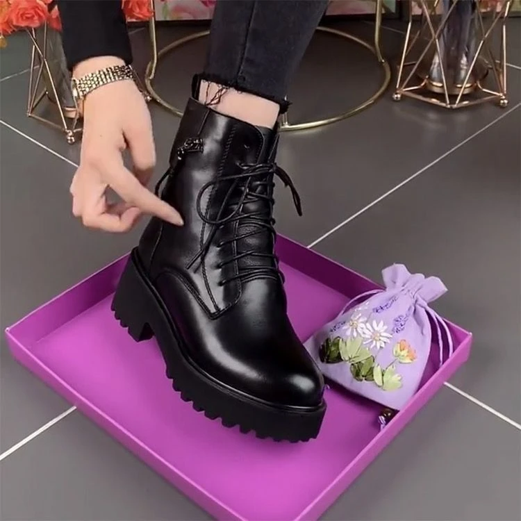 【真皮/牛皮】2024款女马丁靴加绒加厚时尚百搭冬季系带