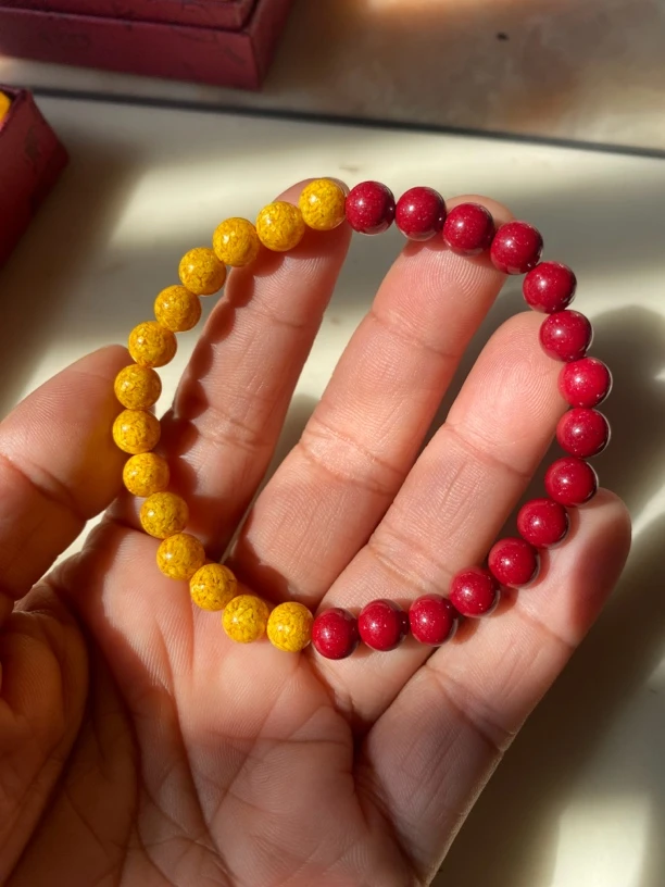含辰砂工艺品湖南湘西天然朱砂6mm+雄黄珠配饰手串