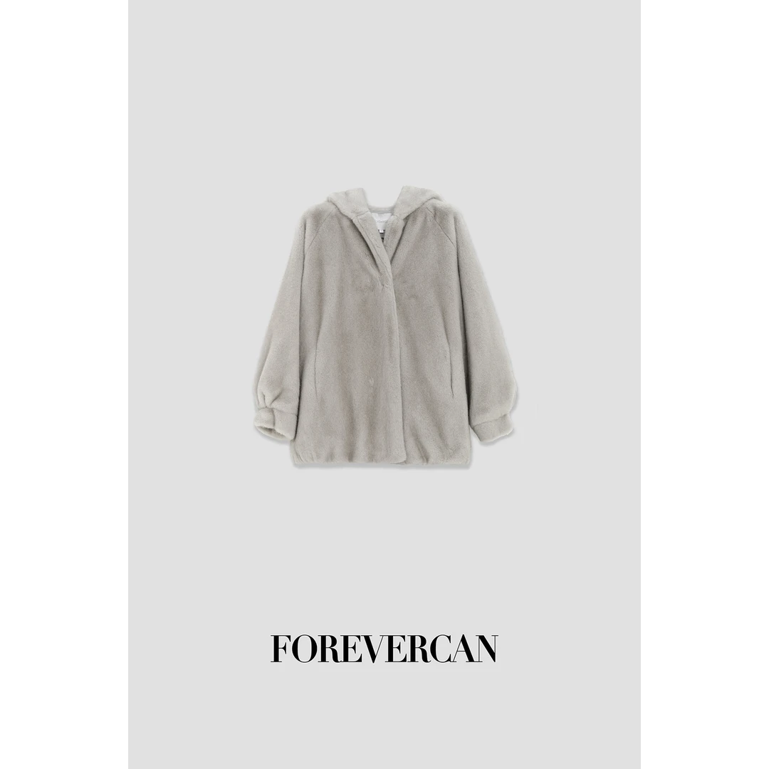 FOREVERCAN“雪凝松林”巫师式立体连帽环保草草大衣外套CANSC17985