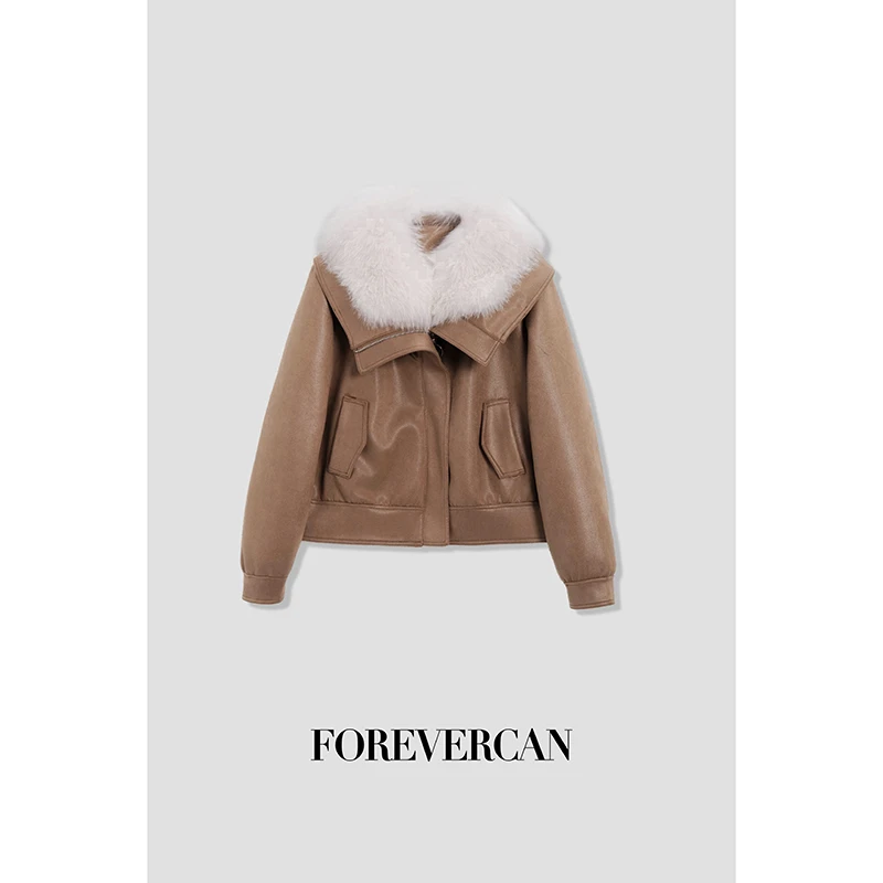 FOREVERCAN“海德公园”狐狸毛领口麂皮绒白鹅绒羽绒外套 SC22522
