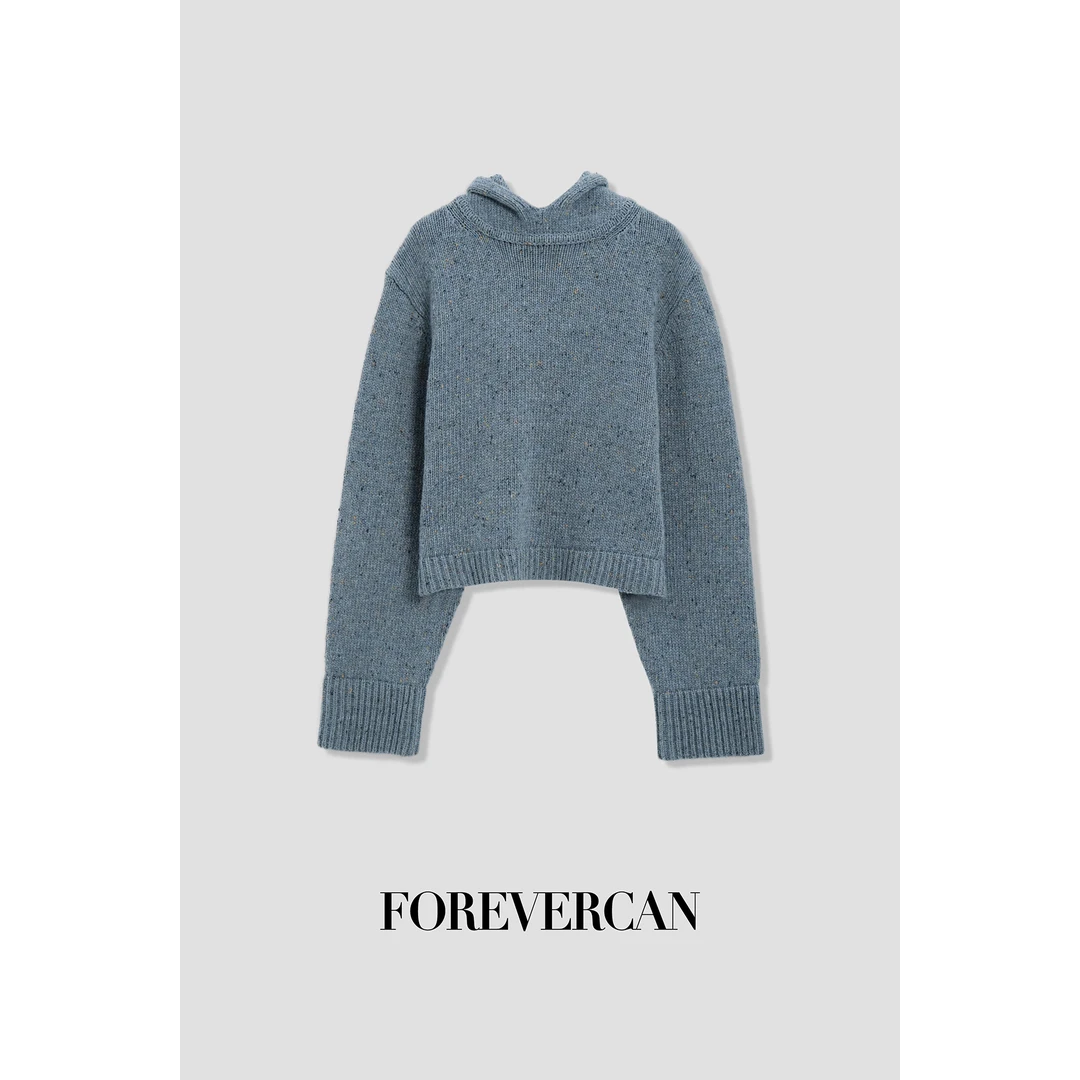 FOREVERCAN“蓝鸟”客订彩点纱半高领连帽针织卫衣上衣MY4232