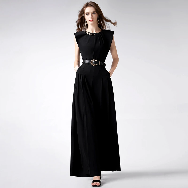 0335【女乔专属】黑色酷飒拽姐上衣阔腿裤套装-20240173