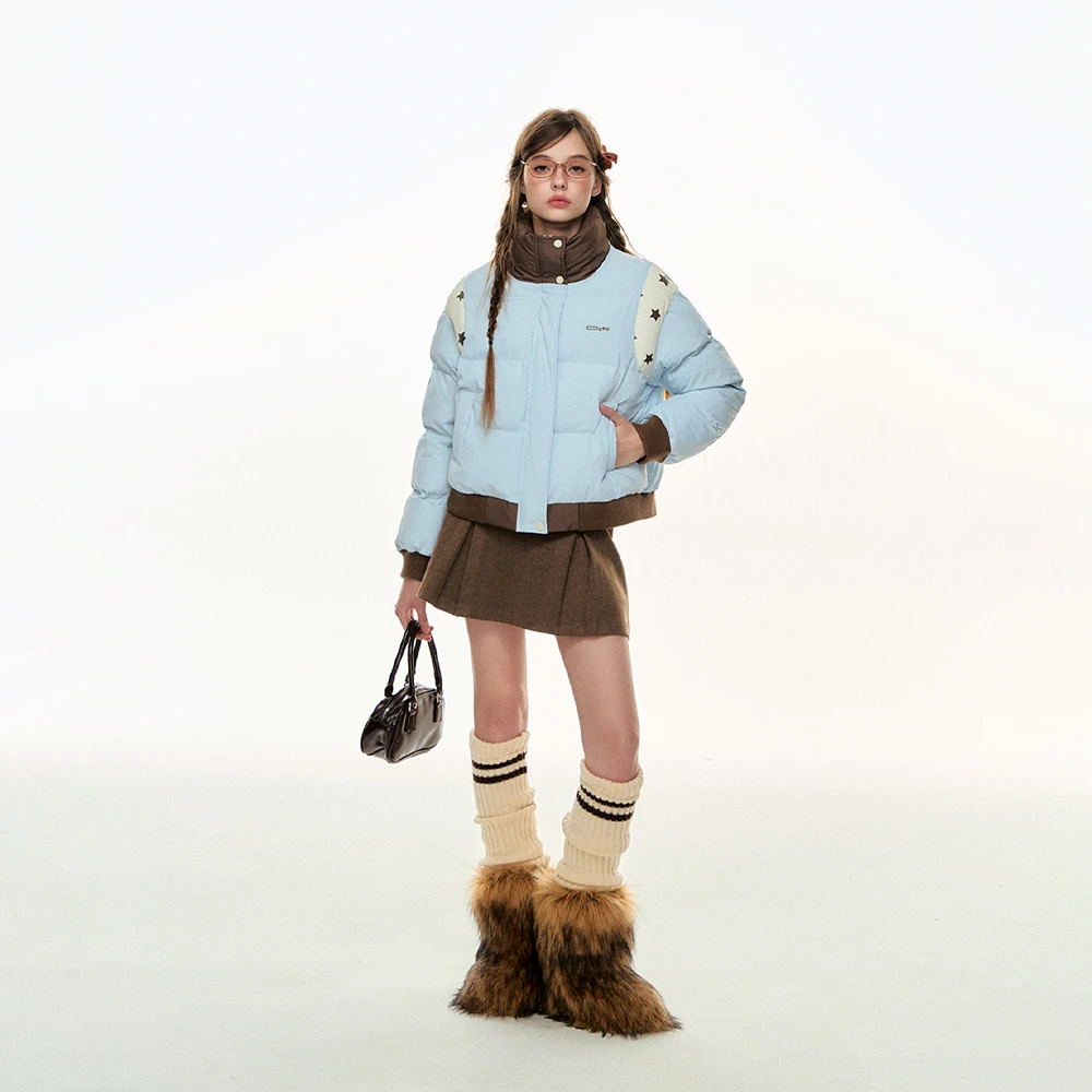 CyNi 美式星星拼接短款棉服面包服加厚棉衣外套2024年冬撞色设计o