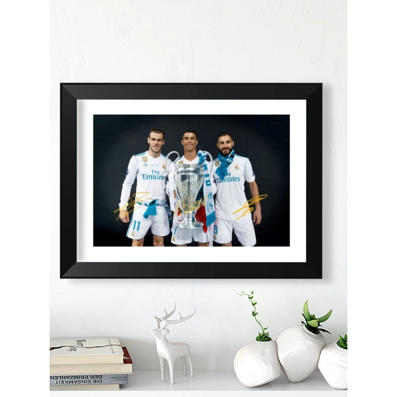 皇马BBC组合C罗贝尔本泽马签名实木相框照片墙桌摆件画框球迷礼物