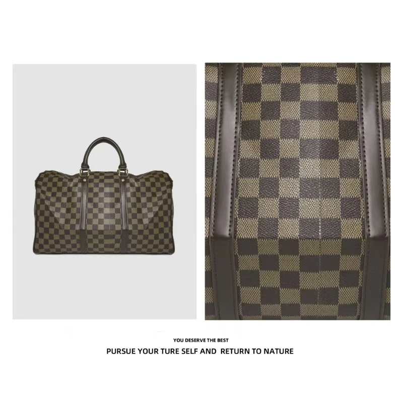 大容量棋盘格手提行李包时尚商务出差旅行袋男士女学生登机包出差