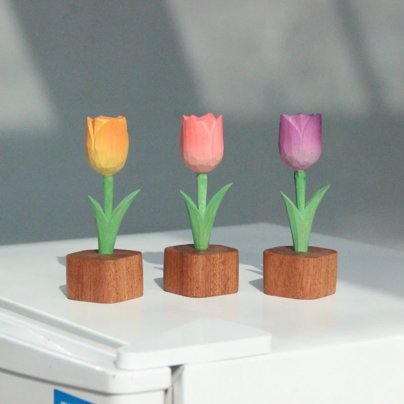物鄉郁金香桌面摆件可车载可香薰手工雕刻创意摆设立体秋冬家居