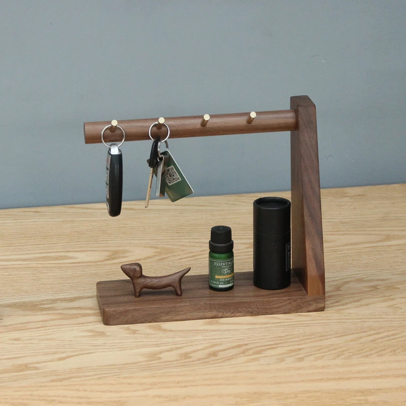 实木进门玄关钥匙收纳盒创意摆件桌面置物架钥匙挂钩架收纳盒