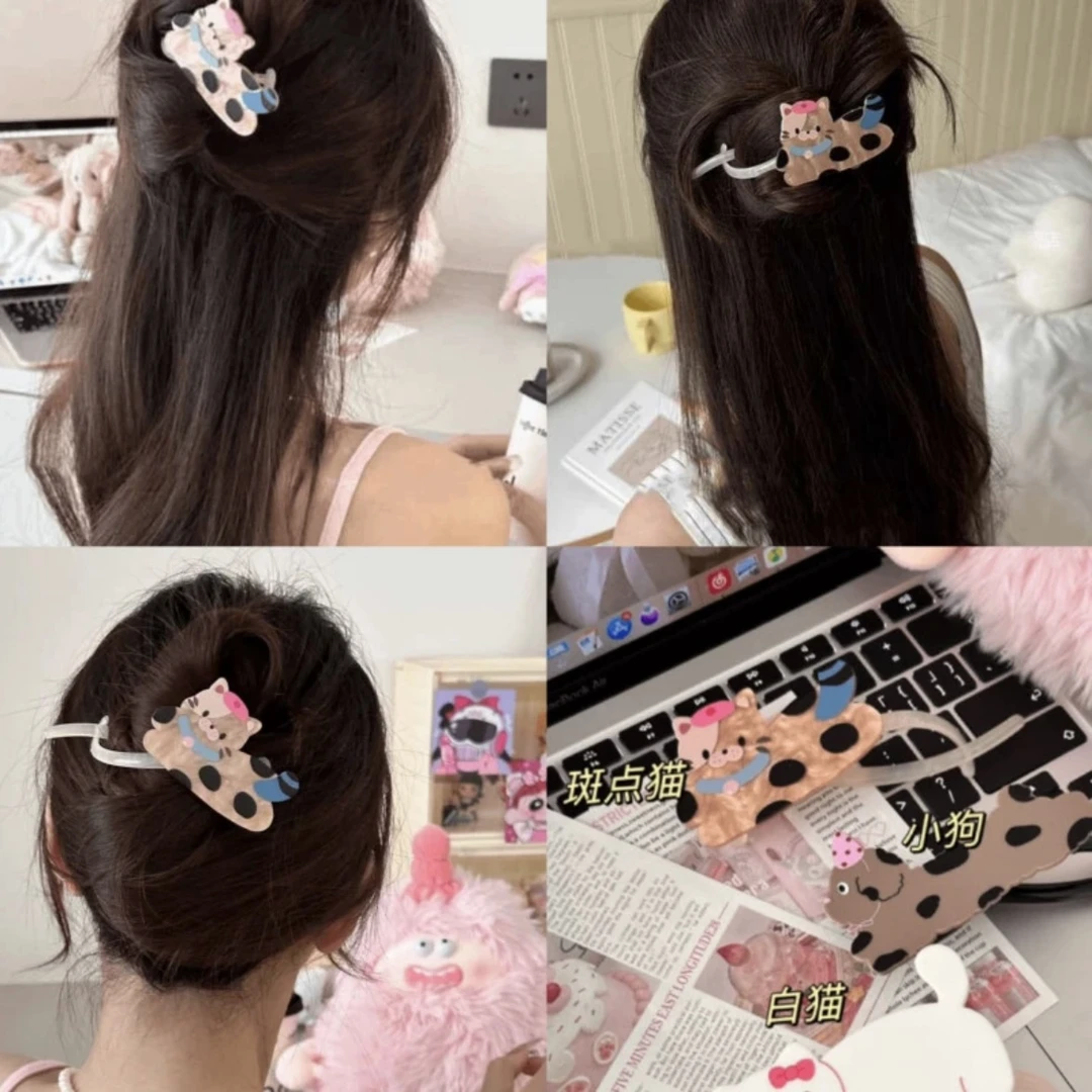 可爱萌趣猫咪抓夹小众独特设计感盘发发夹2024新款高级感一字发夹
