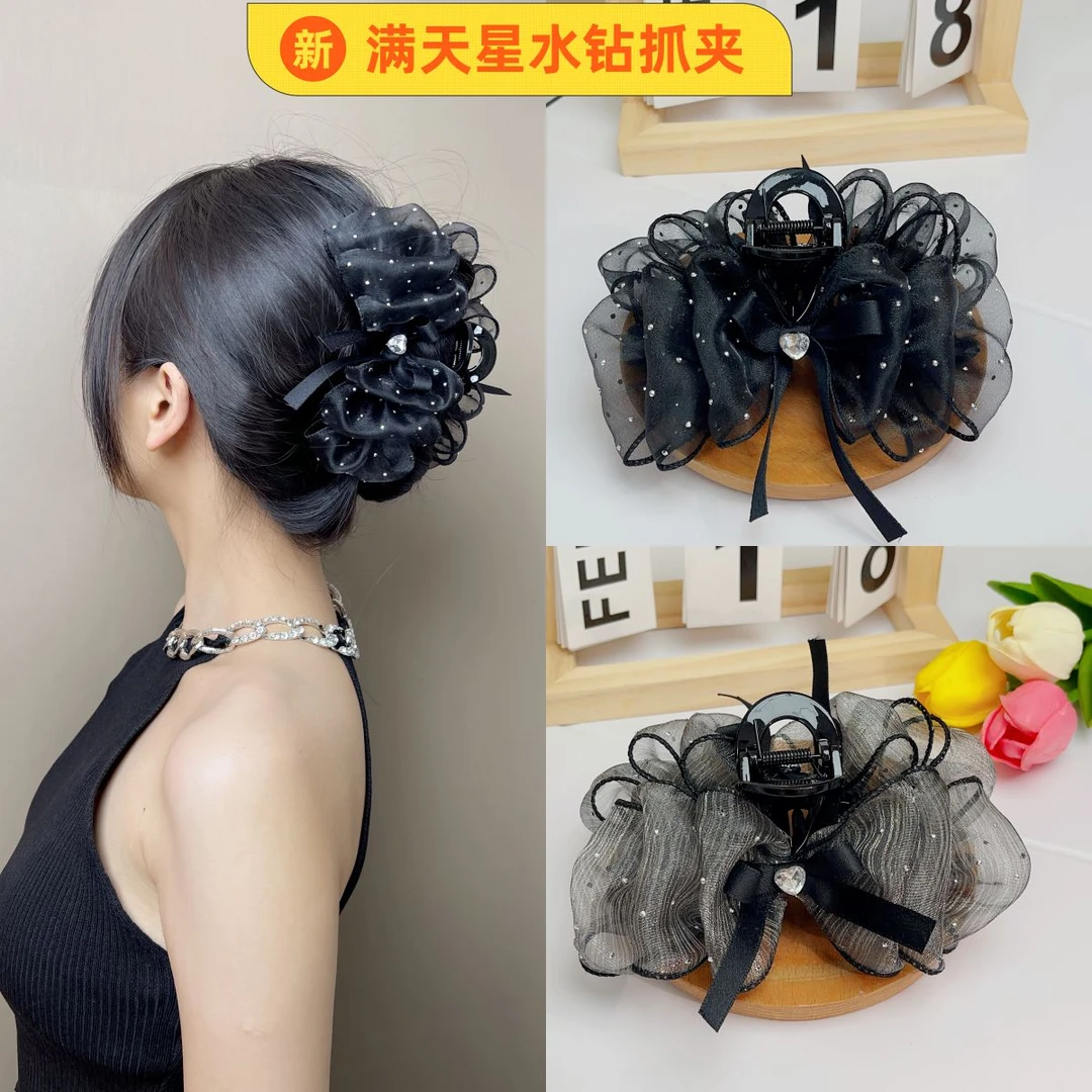 非金属发饰 韩版满天星网纱蝴蝶结爱心水钻泡泡抓夹成人优雅百搭