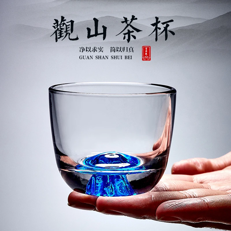 青苹果玻璃杯主人杯高档功夫茶杯喝茶小杯单杯个人专用茶具藏金杯