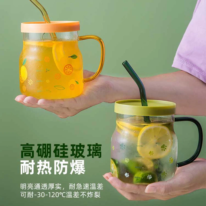 青苹果高颜值INS风玻璃杯带刻度水杯高硼硅玻璃餐杯喝水杯茶杯