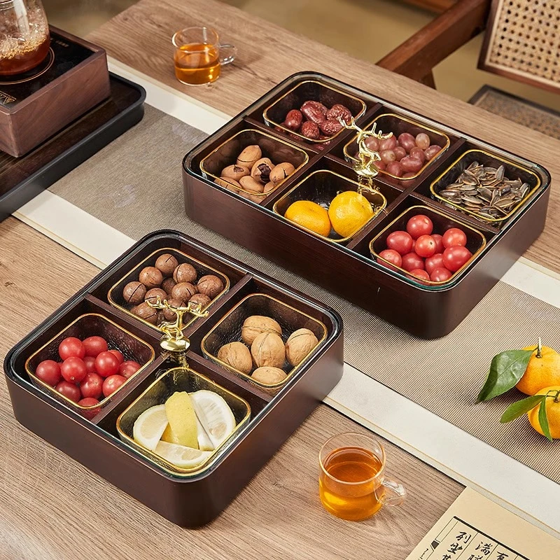 新中式实木客厅家用过年干果收纳盒瓜子糖果茶几坚果零食2024果盘