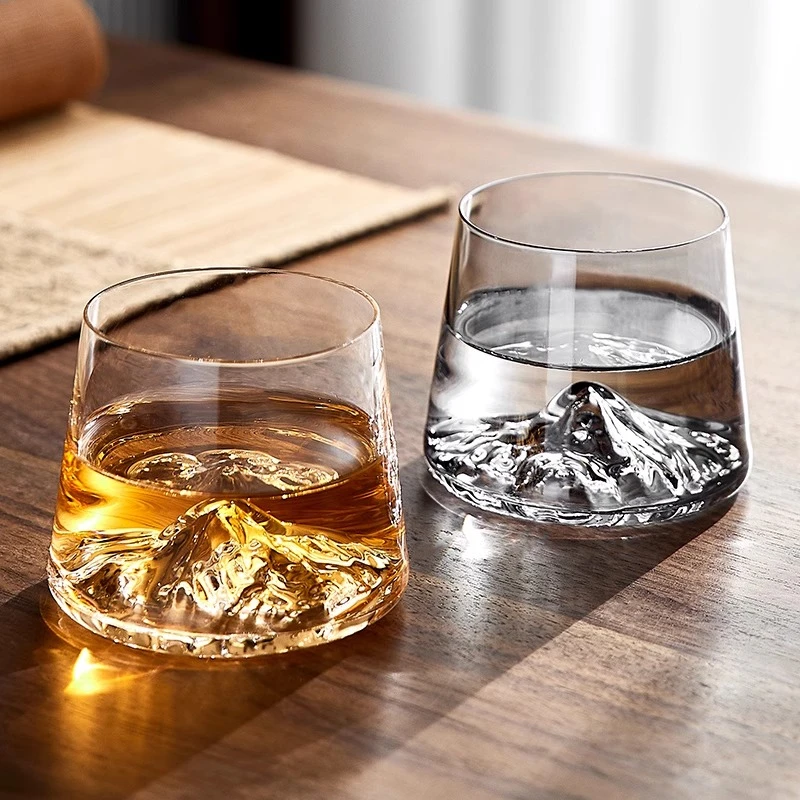 日式威士忌酒杯观山杯水晶玻璃日式ins风雪山杯洋酒杯富士山酒杯