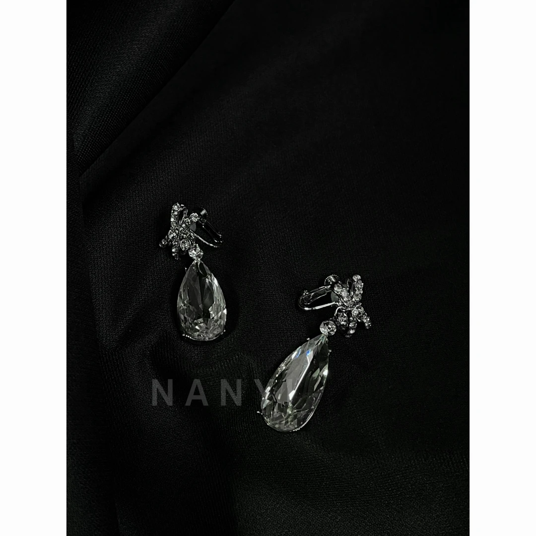 合金仿水晶耳饰 南一｜ETE公主蝴蝶结幼态水滴型耳夹耳饰