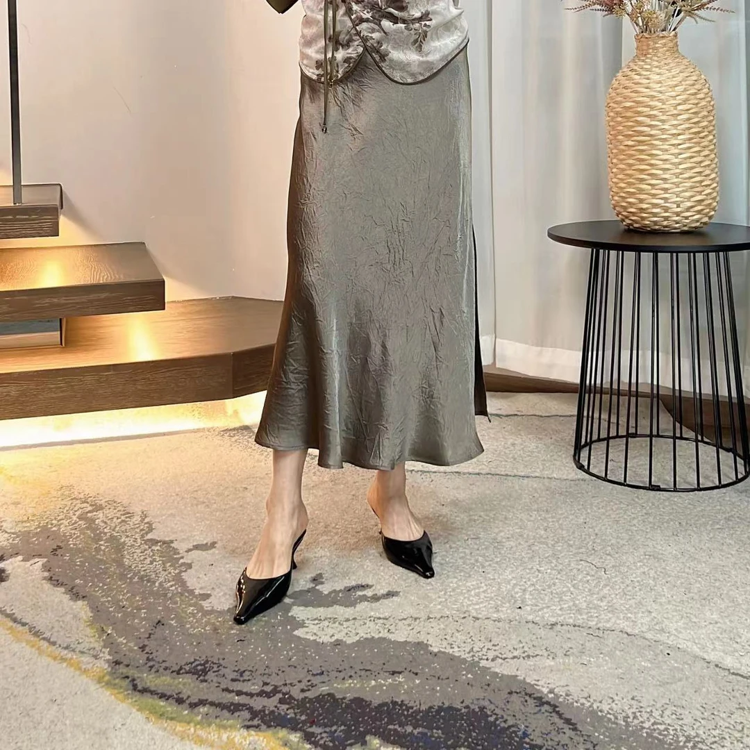 服装人茜茜 气质时尚百搭复古国风夏季开叉优雅显瘦修身半身裙