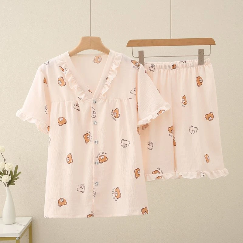 夏季时尚女士装中大童短袖短裤云朵棉宝宝睡衣薄款家居服套装