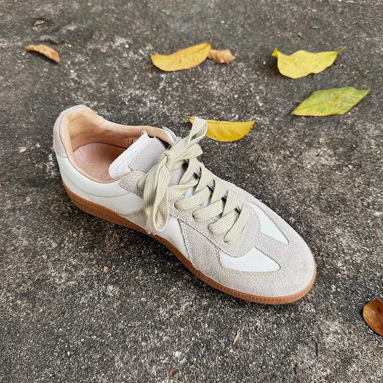 马皮德训鞋女真皮定制柔软透气24新款运动板鞋复古做旧银色休闲鞋