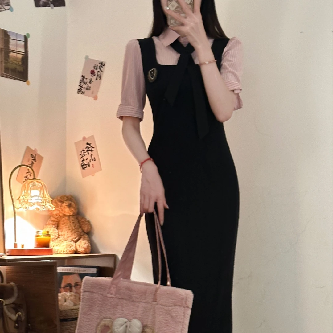 赫拉学姐黑粉 织物猪原创 假两件甜辣学院风收腰显瘦JK制服cos