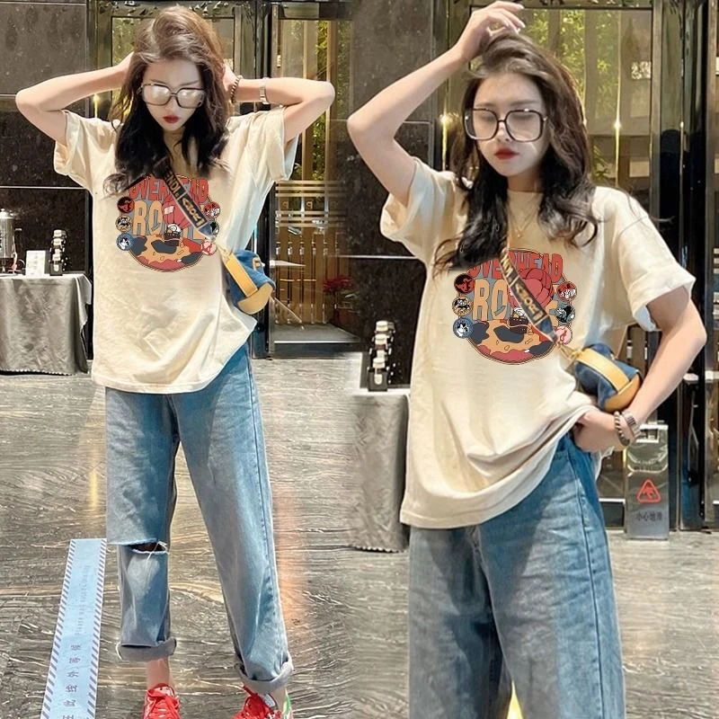 2024夏季新款纯棉T恤女宽松中长款大版短袖上衣ins潮韩版休闲百搭