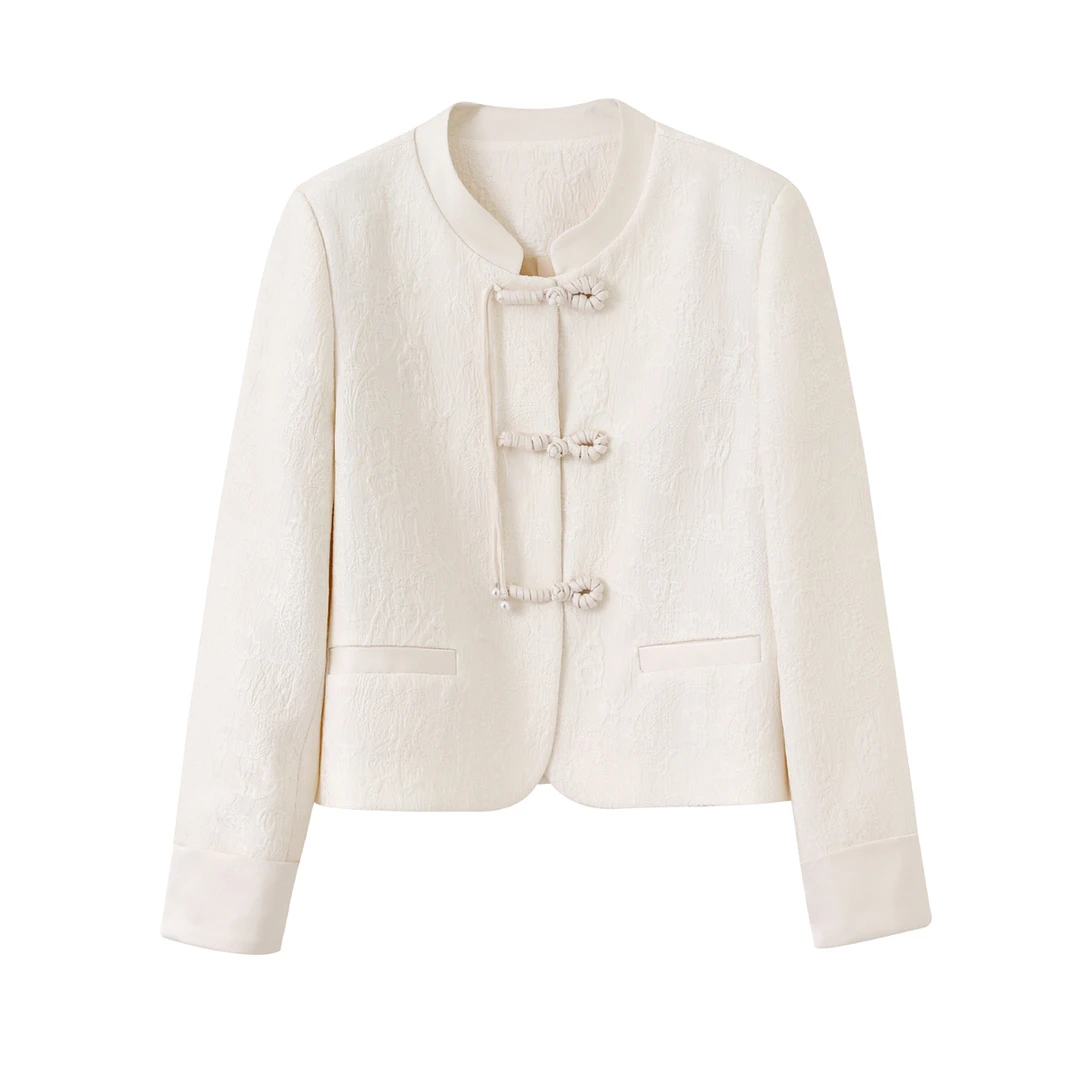 特！门店55&9！国风新中式重工流苏盘扣缎面提花女式外套L72996